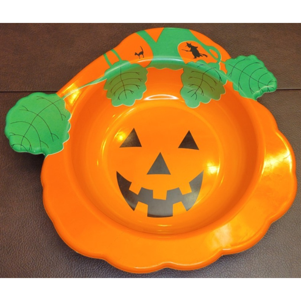 1980s Vintage Ullman Plastic Halloween Pumpkin Candy Dish Bowl Cat Witch